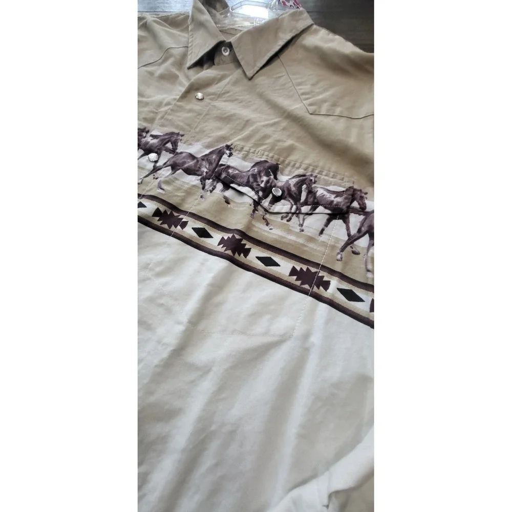 Vintage Aztec Horse Western Pearl Snap Shirt Mens XXL Long Sleeve #24